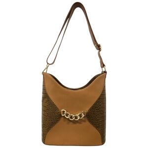 Giordano Martinelli Brown Leather Croc Embossed Shoulder Bag Purse